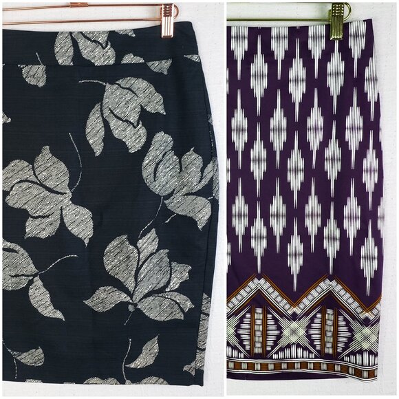 Bundle 2 NWT Ann Taylor Pencil Skirts Printed size 4 Career Office Business Boho - Picture 1 of 16